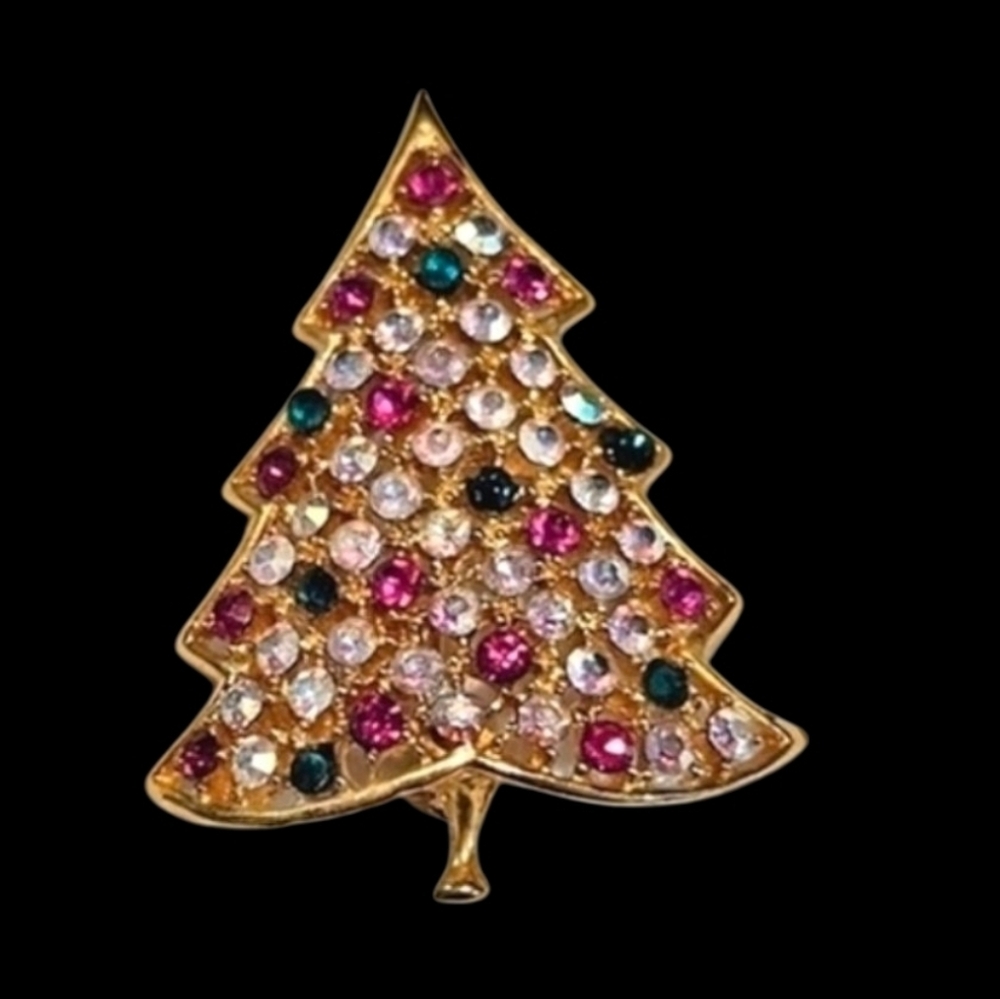 Vintage Kramer Christmas Tree Rhinestone Brooch